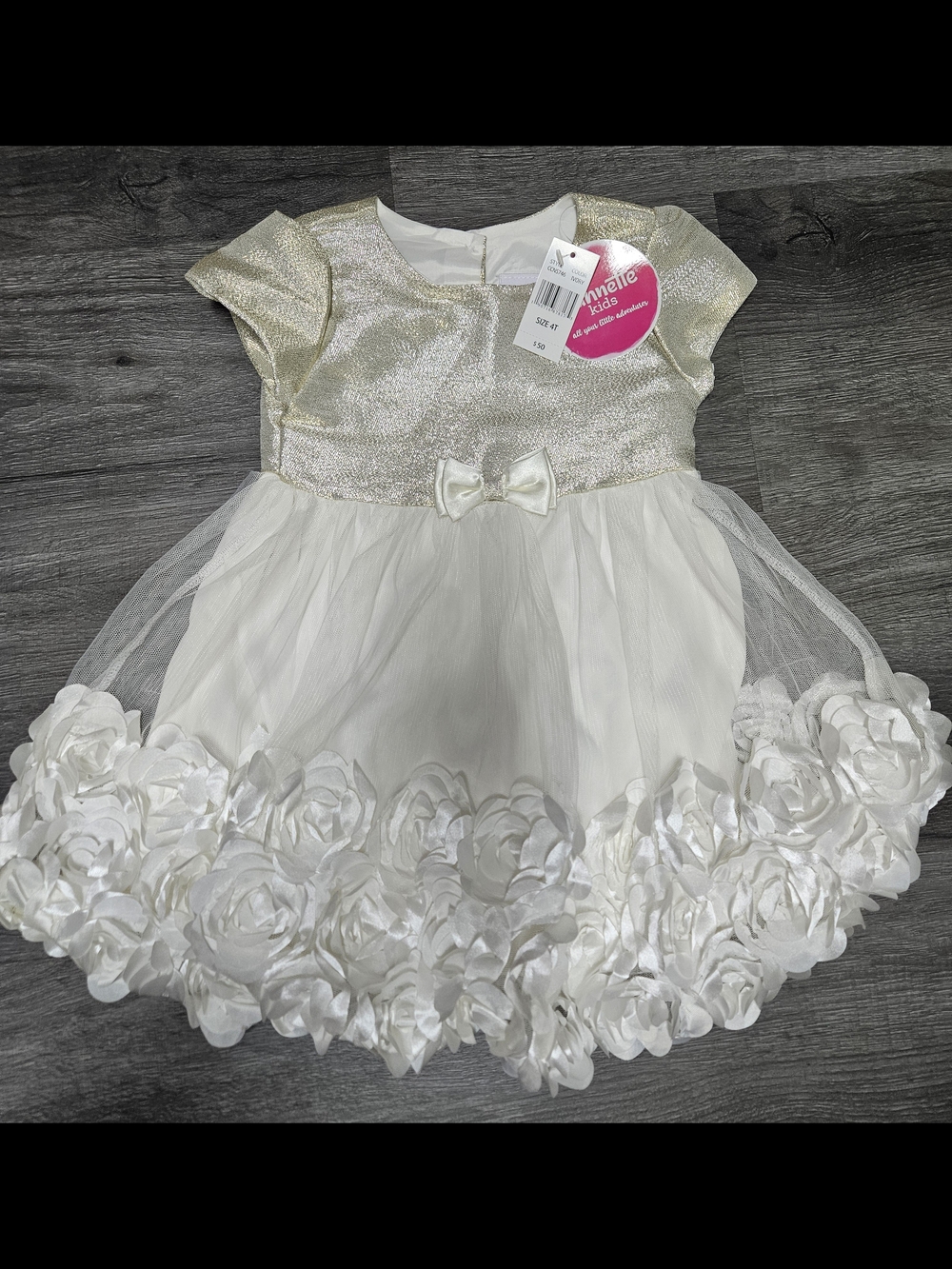 Sparkle Ivory & Gold Flower Hem Toddler Girl Dress
